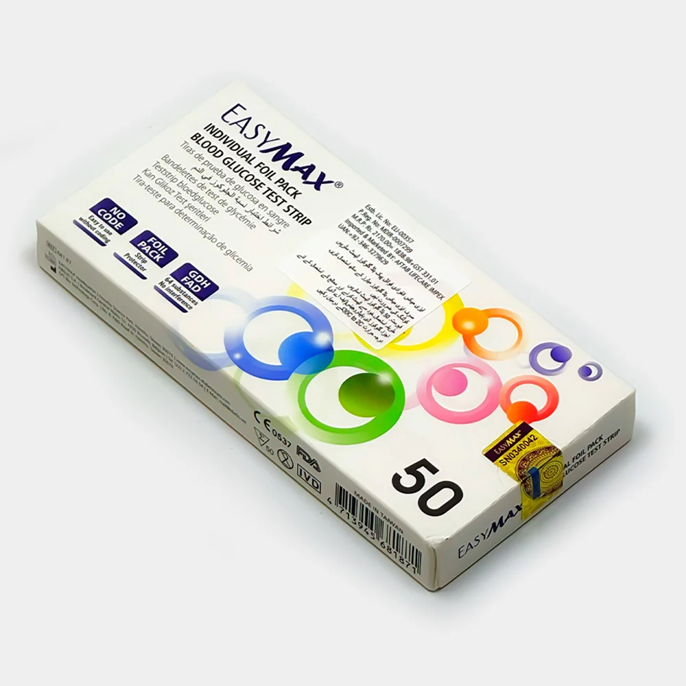 GLUCO TEST STRIP EASYMAX FOIL PACK 50'S
